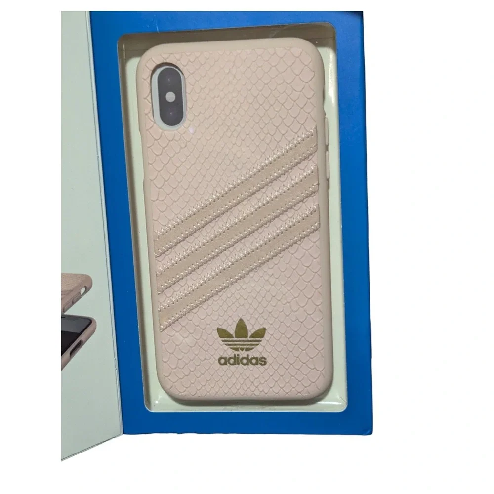 i9. Adidas 3-Stripes Snap Case for Apple iPhone‎ XS and X - Pink Snake / Gold